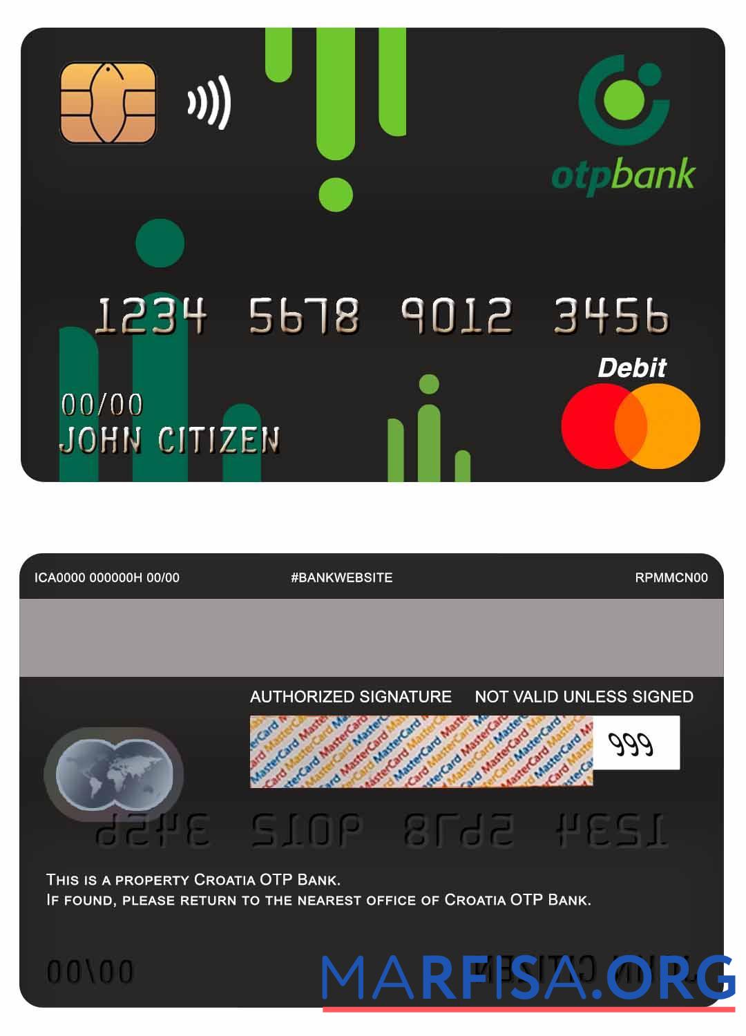 Realistic Croatia OTP bank master debit card real example